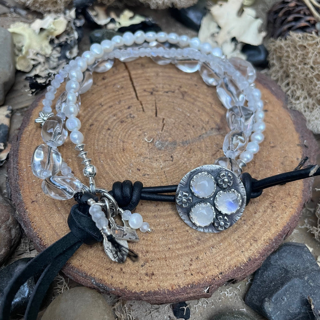 Petite Moonstone, Pearl Crystal, High End Bracelet