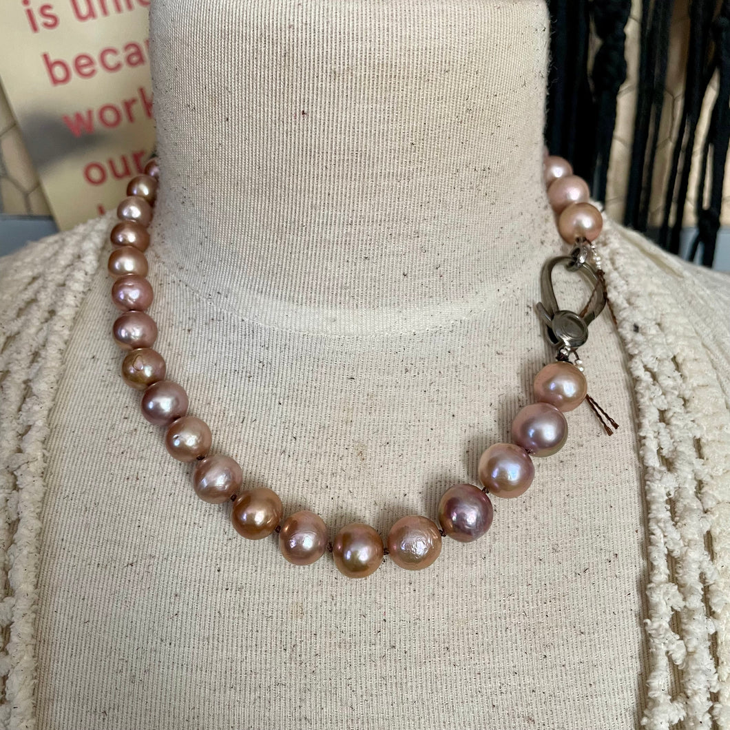 SALE Metallic Pink Bronze Edison Pearl Large Sterling Lobster Necklace