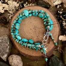 Load image into Gallery viewer, Triple Layer Turquoise Sterling Flower Clasp bracelet
