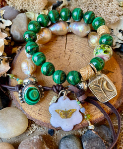 Natural Baroque Pearls, Malachite Button Bracelet