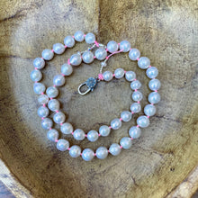 Load image into Gallery viewer, Luminous Round White Pearls Bubblegum Pink knotted Necklace
