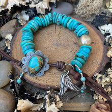 Load image into Gallery viewer, Natural Large Turquoise Heishi, Turquoise button Angel wing bracelet
