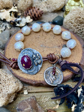 Load image into Gallery viewer, SALE Luminous White Edison Pearls Custom Ruby Button Bracelet
