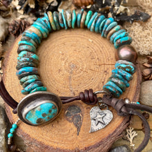 Load image into Gallery viewer, Blue Turquoise Heishi Custom Sterling Turquoise Button Heart/Star Charm Bracelet
