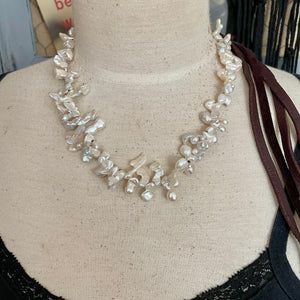 Long or short White Funky Freshwater Pearl Leather Necklace