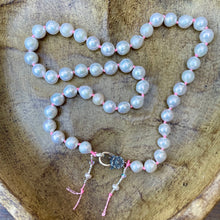 Load image into Gallery viewer, Luminous Round White Pearls Bubblegum Pink knotted Necklace
