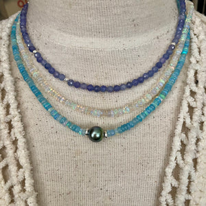 Graduated Blue Opal Tahitian Pearl Short Necklace