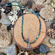 Load image into Gallery viewer, Petite Kyanite Faceted Beaded Short Evil Eye Necklace
