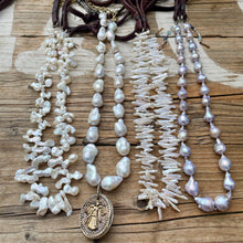 Load image into Gallery viewer, Long or short White Freshwater Stick Pearl Leather Necklace
