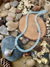 Load image into Gallery viewer, SALE Aquamarine Tyre Beaded Necklace with Baroque Pearl Pendant
