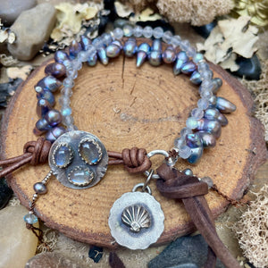 Labradorite Spiked Blue Pearl High End Bracelet