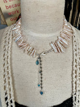 Load image into Gallery viewer, SALE Blush Pink Freshwater Biwa Pearl Topaz and Aqua Necklace
