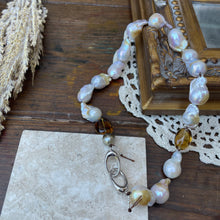Load image into Gallery viewer, Ombré Baroque Pearls Whiskey Quartz Nuggets Tahitian Pearl Necklace
