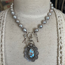 Load image into Gallery viewer, SALE Silver Edison Pearl Golden Hills Turquoise Necklace
