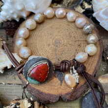 Load image into Gallery viewer, Luminous Large White Edison Pearl Custom Button Bracelet
