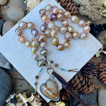 Load image into Gallery viewer, Natural Metallic Edison Pearl Sterling Necklace with custom Royston Ribbon Heart
