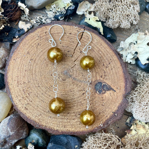Luminous Gold Edison Pearl Sterling Silver Dangle Earrings