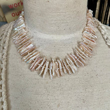 Load image into Gallery viewer, SALE Blush Pink Freshwater Biwa Pearl Topaz and Aqua Necklace
