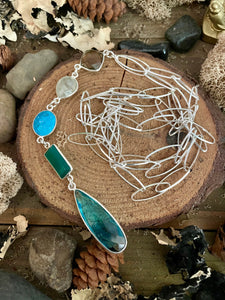 Faceted Gemstones Sterling Silver Long Loopy Necklace