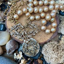 Load image into Gallery viewer, Luminous Large Champagne Pearls with artisan Star of David Pendant
