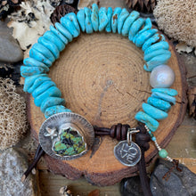 Load image into Gallery viewer, Baby Blue Turquoise Heishi Custom Sterling Turquoise Heart Love Charm Button Bracelet
