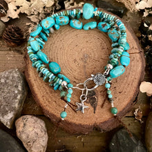 Load image into Gallery viewer, Triple Layer Turquoise Sterling Flower Clasp bracelet
