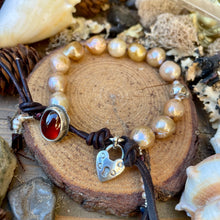 Load image into Gallery viewer, Golden Edison Pearls Custom Garnet Sterling Button Bracelet
