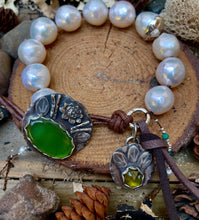 Load image into Gallery viewer, High End Large White Edison Pearls Custom Lily Pad Button Bracelet
