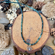 Load image into Gallery viewer, Petite Kyanite Faceted Beaded Short Evil Eye Necklace
