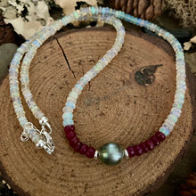 Load image into Gallery viewer, Petite Opal, Ruby and Tahitian Pearl Short Necklace
