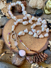 Load image into Gallery viewer, SALE Pale Pink Flawless Freshwater Pearl, Opal and Rose Quartz short Y Necklace
