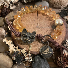 Load image into Gallery viewer, Vintage Faceted Citrine Rondelles Artisan Cat button bracelet
