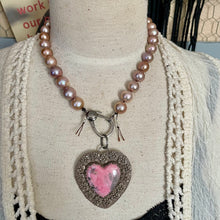 Load image into Gallery viewer, SALE Metallic Pink Bronze Edison Pearl Large Sterling Lobster Necklace
