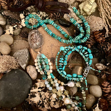 Load image into Gallery viewer, Triple Layer Turquoise Sterling Flower Clasp bracelet
