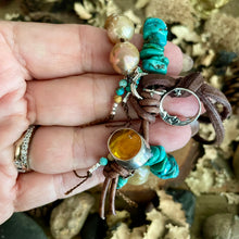 Load image into Gallery viewer, Double Strand Golden Bronze Edison Drop Pearls Blue Turquoise Citrine Button Bracelet
