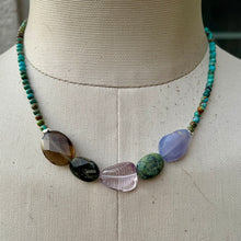 Load image into Gallery viewer, Natural Turquoise Round Beads, multi Gemstone Sterling Necklace
