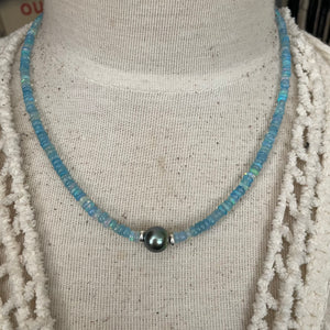 Graduated Blue Opal Tahitian Pearl Short Necklace
