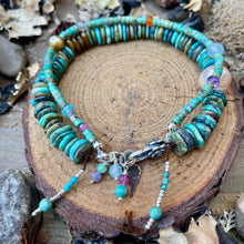 Load image into Gallery viewer, Turquoise Heishi Pearl and Gemstone Sterling Flower Lobster clasp
