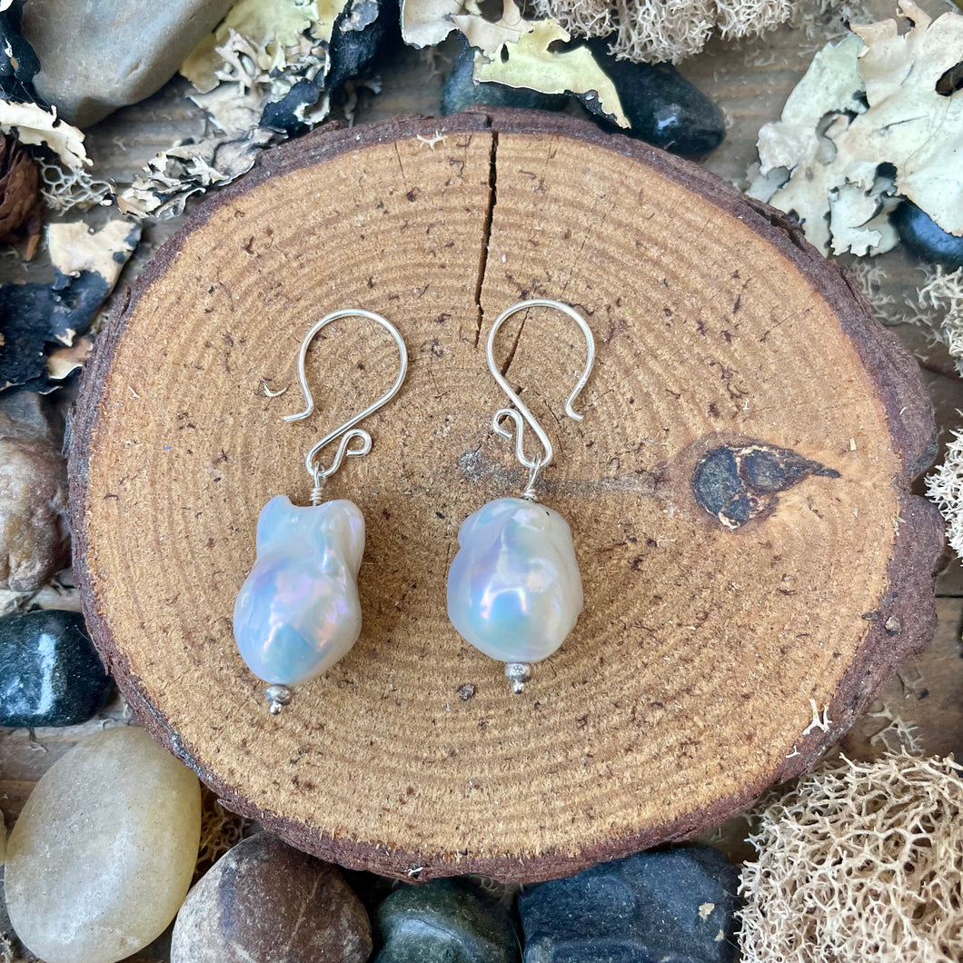 Luminous Baroque Pearl Sterling Silver Dangle Earrings
