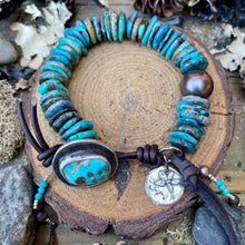 Load image into Gallery viewer, Blue Turquoise Heishi Custom Sterling Turquoise Button Bracelet
