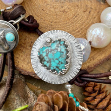 Load image into Gallery viewer, Large White Edison Pearls Custom Turquoise Heart Diamond Button Bracelet
