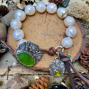 High End Large White Edison Pearls Custom Lily Pad Button Bracelet