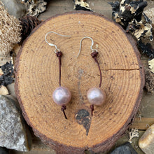 Load image into Gallery viewer, Blush Edison Pearl Sterling Silver Leather Dangle Earrings
