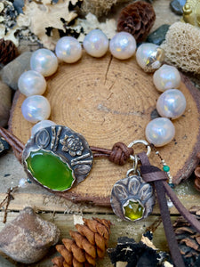 High End Large White Edison Pearls Custom Lily Pad Button Bracelet