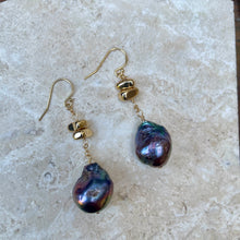 Load image into Gallery viewer, Baroque Peacock Pearl Gold Filled Dangle Earrings
