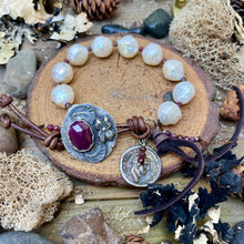 Load image into Gallery viewer, SALE Luminous White Edison Pearls Custom Ruby Button Bracelet
