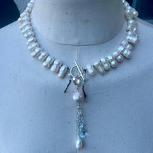 Load image into Gallery viewer, Freshwater Peanut Pearl Sterling Silver with Topaz Dangle Necklace
