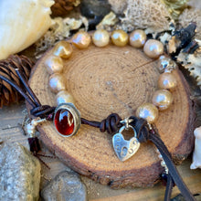Load image into Gallery viewer, Golden Edison Pearls Custom Garnet Sterling Button Bracelet
