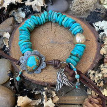 Load image into Gallery viewer, Natural Large Turquoise Heishi, Turquoise button Angel wing bracelet
