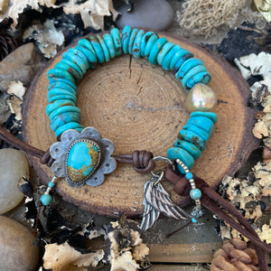 Natural Large Turquoise Heishi, Turquoise button Angel wing bracelet